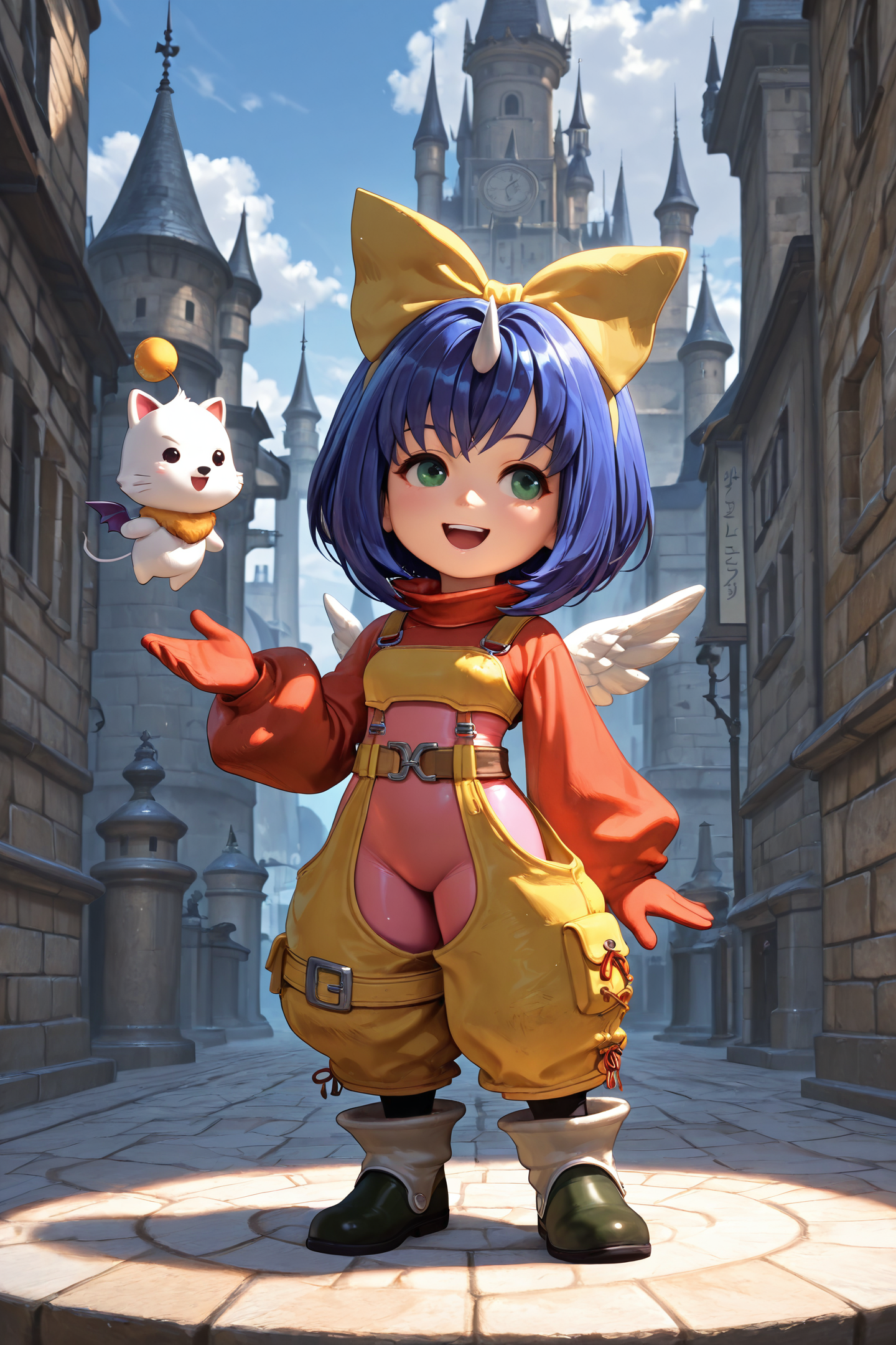 42559-1005274346-masterpiece,best quality,high quality,high score,great score,absurdres,_1girl,solo,eiko ff9,hair bow,sweater,overalls,belt,bodys.png